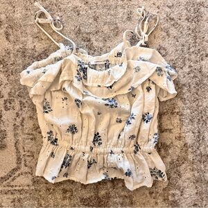 American Eagle Outfitters Tan Sleeveless Ruffled Blouse